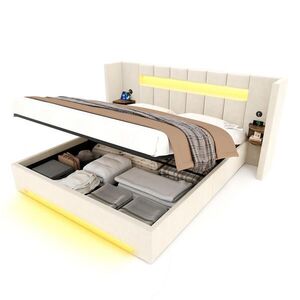 STILVORA ČALÚNENÁ POSTEĽ 180/200 cm béžová s boxom, LED a USB, retro dizajn vyobraziť