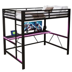 STILVORA VYSOKÁ POSTEĽ 140/200 cm čierna so stolom, LED a USB, dizajn pre mládež vyobraziť