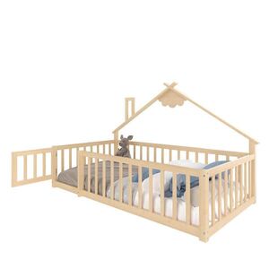 Modfu DETSKÁ posteľ z borovicového dreva a MDF 90x190 cm naturálna s ochranným zábradlím a zámkom vyobraziť