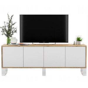 Meble Lindner TV stolík Apollo2 dub Wotan / biela matná 150 cm s kovovými nohami vyobraziť
