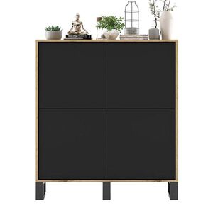 Meble Lindner KOMODA Apollo 4D dub Wotan / čierna matná 113 cm s kovovými nohami vyobraziť
