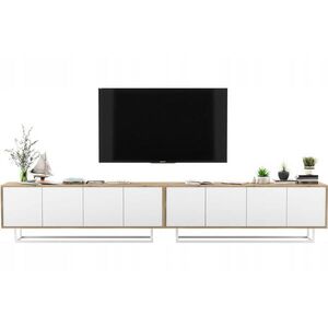 Meble Lindner SET 2 TV stolíkov Apollo2 dub Wotan / biela matná 300 cm s kovovým rámom vyobraziť