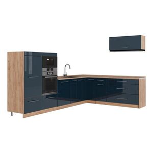 Vicco ROHOVÁ KUCHYŇA Fame-Line, Tmavo modrá vysoký lesk/Dub Goldkraft, 327 x cm, AP Oak vyobraziť