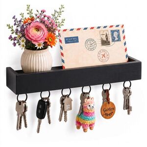 Relaxdays VEŠIAK na kľúče čierna bambus 6 háčikov polica 26 cm vyobraziť