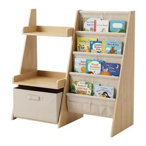 Relaxdays KNIŽNICA prírodná biela pre deti látkové vrecká box 80 cm vyobraziť