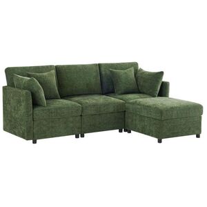 Modfu ROHOVÁ pohovka z chenille 216x161x81 cm zelená modulárna s pohyblivým taburetom a 4 vankúšmi vyobraziť