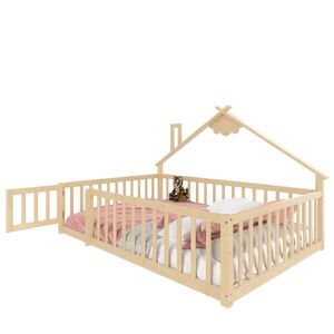 OKWISH DETSKÁ posteľ 140/190 cm prírodná z borovice a MDF s domčekovým rámom a zábranou vyobraziť