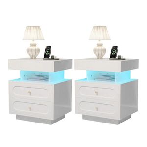 OKWISH NOČNÝ stolík 100/40/60 cm biely s LED osvetlením a zásuvkami z drevotriesky vyobraziť