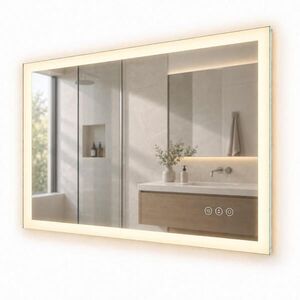 Relaxdays ZRKADLO strieborné kúpeľňové LED so zásuvkou 100x60 cm vyobraziť