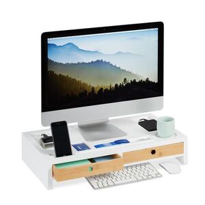 Relaxdays STOJAN na monitor biela prírodná organizér XL 2-zásuvky vyobraziť