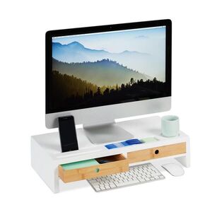 Relaxdays PODSTAVEC Biela Prírodná na monitor 2-Zásuvky vyobraziť