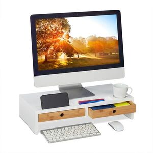 Relaxdays PODSTAVEC na monitor biela prírodná 2-zásuvky 12x56x27 cm vyobraziť
