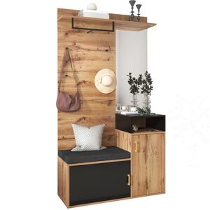 OKWISH PREDSIEŇOVÁ zostava 105/40/191, 5 cm čierna a v dekore dreva z MDF a drevotriesky so zrkadlom, lavicou a botníkom vyobraziť