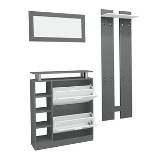 OKWISH PREDSIEŇOVÁ zostava 80/25/96, 5 cm sivá a biela z drevotriesky s botníkom, zrkadlom a nástennými panelmi vyobraziť