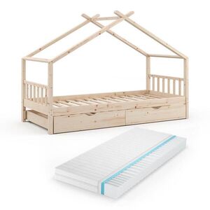 VitaliSpa DOMÁCA POSTEĽ Design Prírodné drevo 90x200 cm s hosťovskou posteľou a matracom vyobraziť