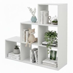 Relaxdays REGÁL Biela schodový 6 priehradok vyobraziť