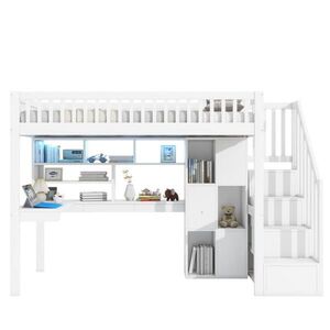 Modenvie VYVÝŠENÁ posteľ 90/200 cm z borovicového dreva a MDF, biela s LED osvetlením vyobraziť