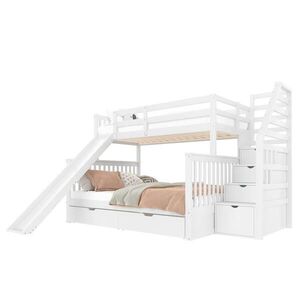 Modenvie POSCHODOVÁ posteľ 90/200 a 140/200 cm z borovice a MDF, starobiela, so šmykľavkou vyobraziť