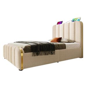 STILVORA ČALÚNENÁ POSTEĽ 90 × 200 cm, béžová, úložný box, USB, Type-C, ľan vyobraziť