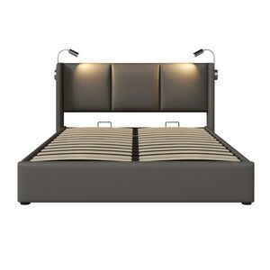 STILVORA ČALÚNENÁ POSTEĽ 160 × 200 cm, sivá, úložný box, lampa na čítanie, USB vyobraziť