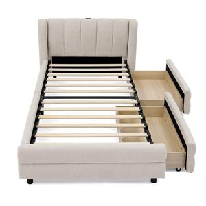 STILVORA ČALÚNENÁ POSTEĽ 90 × 200 cm, béžová, 2 zásuvky, USB, Type-C, ženilka vyobraziť