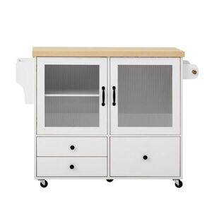 Modenvie KUCHYNSKÝ ostrovček z MDF, 100/42-70/91, 5 cm, biely/prírodný, sklopná doska a kolieska vyobraziť