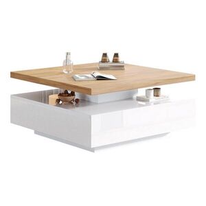 Flora Grace KONFERENČNÝ stolík 70/70 cm otočný 360° biely lesk/dubový dekor s úložným priestorom vyobraziť