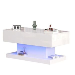 Flora Grace KONFERENČNÝ stolík 100/50/45 cm biely lesklý s LED osvetlením a úložným priestorom vyobraziť