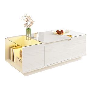 Flora Grace KONFERENČNÝ stolík 105/50 cm biely s LED osvetlením, sklom a úložným priestorom vyobraziť