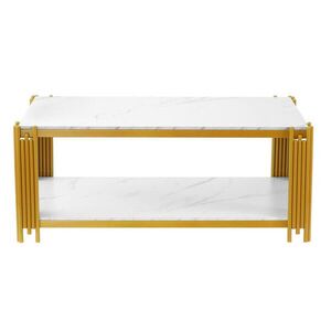 Flora Grace KONFERENČNÝ stolík 46/114/64 cm mramorový dekor, MDF/kov, bielo-zlatý vyobraziť