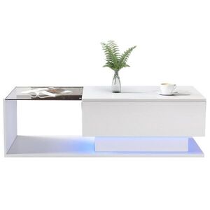 Flora Grace KONFERENČNÝ stolík 100/50/32 cm biely vysoký lesk so sklom, zásuvkou a LED vyobraziť