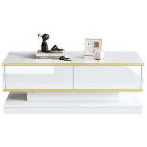 Flora Grace KONFERENČNÝ stolík 100/50/38 cm z drevotriesky v teplej bielej so zlatým lemom vyobraziť