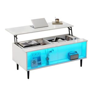 Flora Grace KONFERENČNÝ stolík 105/50 cm biely, výškovo nastaviteľný, s úložným priestorom a LED osvetlením vyobraziť