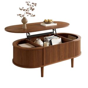 STILVORA KONFERENČNÝ STÔL Vzhľad dreva oválny stolík do obývačky s nastaviteľnou výškou a úložným priestorom, 100 × 48 × 54, 5 cm vyobraziť