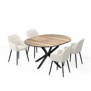 Vicco SÚPRAVA JEDÁLENSKÉHO STOLA Loyd, Rustikálny dub/čierna, 120 x 120 cm so 4 jedálenskými stoličkami (béžové) vyobraziť