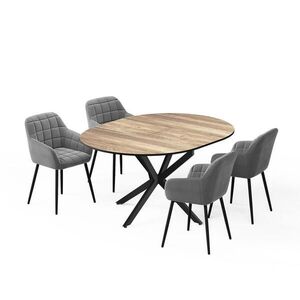 Vicco SÚPRAVA JEDÁLENSKÉHO STOLA Loyd, Rustikálny dub/čierna, 120 x 120 cm so 4 jedálenskými stoličkami (sivé) vyobraziť