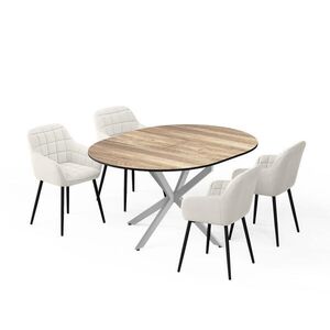 Vicco SÚPRAVA JEDÁLENSKÉHO STOLA Loyd, Rustikálny dub/Šedá, 120 x 120 cm so 4 jedálenskými stoličkami (béžové) vyobraziť