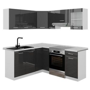 Vicco ROHOVÁ KUCHYŇA R-Line, Antracit vysoký lesk/biely, 187 x 167 cm s pracovnou doskou vyobraziť