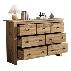 OKWISH KOMODA 152/40/88, 5 cm v prírodnej farbe dreva so 7 zásuvkami z drevotrieskovej dosky vyobraziť