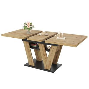 OKWISH JEDÁLENSKÝ stôl 119–158, 5/80/75 cm čierna/prírodná rozkladací z MDF s úložnou policou vyobraziť