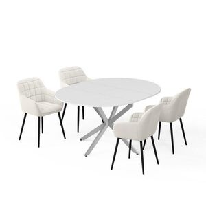 Vicco SÚPRAVA JEDÁLENSKÉHO STOLA Loyd, biely/Šedá, 120 x 120 cm so 4 jedálenskými stoličkami (béžové) vyobraziť