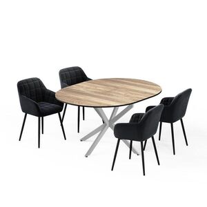 Vicco SÚPRAVA JEDÁLENSKÉHO STOLA Loyd, Rustikálny dub/Šedá, 120 x 120 cm so 4 jedálenskými stoličkami (čierne) vyobraziť