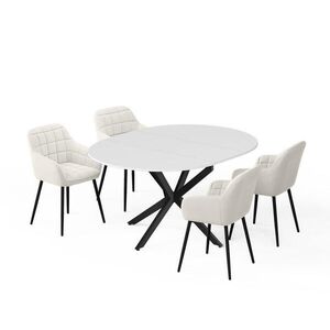 Vicco SÚPRAVA JEDÁLENSKÉHO STOLA Loyd, biely/čierna, 120 x 120 cm so 4 jedálenskými stoličkami (béžové) vyobraziť