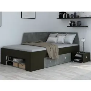 Úložná posteľ so zástenou Junior 120x200 cm, čierna/tmavý betón% vyobraziť