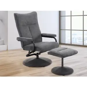 Relaxačné kreslo s taburetom Alfa, dymovo šedá látka% vyobraziť