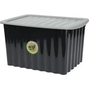 Úložný box s vekom 30x16 cm, čierny, recyklovatelný plast% vyobraziť