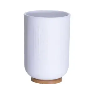 Pohár na kefky biely/bambus, 11 cm% vyobraziť