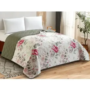 Prehoz postele Fiori 220x240 cm, kvetinový zelený% vyobraziť