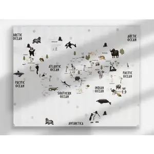 Obraz na plátne Mapa sveta so zvieratami, 40x50 cm% vyobraziť