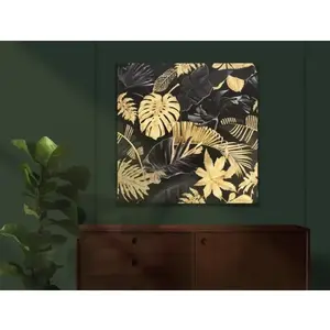 Obraz na plátne Čiernozlaté tropické listy, 80x80 cm% vyobraziť